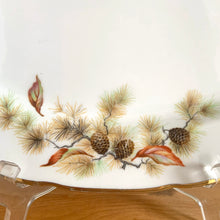 Load image into Gallery viewer, Charming vintage Pine Tree dinnerware tableware featuring pine boughs, cones and leaves in shades of green, orange and yellow with gold gilt trim. Craft by Fine Translucent China, Japan, 1960s. Oval Platter
