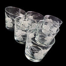 Load image into Gallery viewer, Set of six vintage old fashioned cocktail glasses decorated with raised enamel pinecones frosted with a lovely sparkle. Crafted by Libbey St. Clair, USA, 1960s. These glasses are sure to add a festive flare to your Christmas cocktails!

In excellent condition, no chips.

Measures 3 1/4 x 3 1/8 inches

Capacity 8 ounces

