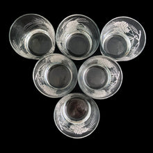 Load image into Gallery viewer, Set of six vintage old fashioned cocktail glasses decorated with raised enamel pinecones frosted with a lovely sparkle. Crafted by Libbey St. Clair, USA, 1960s. These glasses are sure to add a festive flare to your Christmas cocktails!

In excellent condition, no chips.

Measures 3 1/4 x 3 1/8 inches

Capacity 8 ounces
