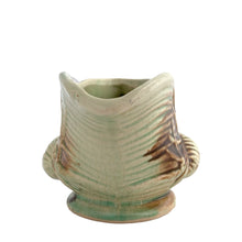 Load image into Gallery viewer, Striking vintage gloss glazed Pinecone creamer in shades of green and brown. Crafted by McCoy Pottery, 1946. Complete your tea set with this rare creamer, a must for any McCoy art pottery collector. Makes a nice complement to your Christmas, cottage or lodge decor!

In good vintage condition, manufacturer&#39;s defect on rim, no cracks/repairs, crazing commensurate with age, Maker&#39;s mark on the bottom.

Measures 5 3/4 x 3 1/8 x 2 7/8 inches
