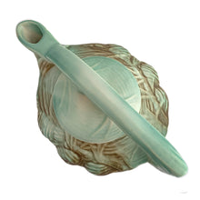 Load image into Gallery viewer, Striking vintage matted glazed Pinecone teapot in shades of green and brown. Crafted by McCoy Pottery, 1946. This rare teapot is must for any McCoy art pottery collector and a nice complement to your Christmas, cottage or lodge decor!

In good vintage condition, chip at spout, no crazing/cracks/repairs, Maker&#39;s mark on the bottom.

Measures 9 3/4 x 6 1/4 x 6 1/4 inches
