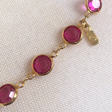 Load image into Gallery viewer, Jacks Daughter of All Trades Vintage Antique Mid-Century Kitsch Store Shop Reseller Etsy Shopify Toronto Canada Free Porch Pick Up Local Delivery Worldwide Shipping Judy Weinberg Unique Collectible Flea Market Style Swarovski opera length necklace dark pink faceted cut crystals gold toned metal  1980s elegant costume jewellery jewelry Statement Necklace Retro Glam Sustainable Fashion
