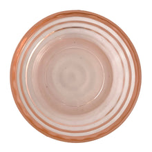 Load image into Gallery viewer, Vintage Jeannette Glass pink depression glass powder jar with lid, overhead view of jar base showing the rim
