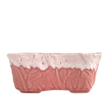 Load image into Gallery viewer, This adorable vintage pink drip glazed rectangular planter has a beautiful botanical motif. Crafted by UPCO, USA, 1960s. The sweetest home for your succulents or repurpose as a catchall.

In excellent condition, no chips, cracks or repairs. Marked.

Measures 6 x 4 x 2 3/4 inches

