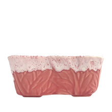 Load image into Gallery viewer, This adorable vintage pink drip glazed rectangular planter has a beautiful botanical motif. Crafted by UPCO, USA, 1960s. The sweetest home for your succulents or repurpose as a catchall.

In excellent condition, no chips, cracks or repairs. Marked.

Measures 6 x 4 x 2 3/4 inches
