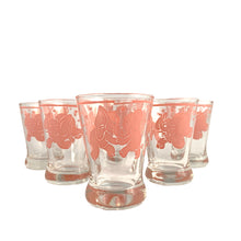 Load image into Gallery viewer, Hard to find delightful vintage &quot;Pink Elephant&quot; cocktail shaker with chrome ribbed dome lid and six whiskey glasses decorated with playful pink elephants. Crafted by Hazel-Atlas Glass, USA, circa 1940/50s. This set was extremely well-cared for by the previous owner and we are thrilled to offer it to our customers. This whimsical barware will add a ton of fun to your cocktail party!
