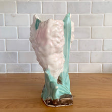 Load image into Gallery viewer, Rare vintage mid-century matte pink Hyacinth vase. Crafted by McCoy Pottery, USA, 1950. This special piece is must for any art pottery collector!

In as found vintage condition, two chips on the leaf tips, no cracks/repairs. Maker's mark.

Measures 6 1/2 x 4 x 8 inches
