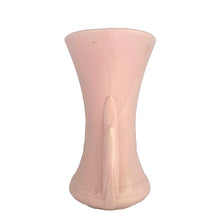 Load image into Gallery viewer, Exceptionally beautiful vintage matte pink art deco trumpet vase, with leaf handles. Crafted by McCoy Pottery, 1940s. This rare vase must for any art pottery collector!

In excellent vintage condition, no chips/crack/repairs with age-related crazing. Maker&#39;s mark on the bottom.

Measures 4 3/4 x 4 1/2 x 8 3/8 inches
