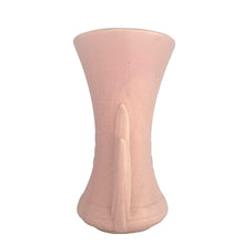Load image into Gallery viewer, Exceptionally beautiful vintage matte pink art deco trumpet vase, with leaf handles. Crafted by McCoy Pottery, 1940s. This rare vase must for any art pottery collector!

In excellent vintage condition, no chips/crack/repairs with age-related crazing. Maker&#39;s mark on the bottom.

Measures 4 3/4 x 4 1/2 x 8 3/8 inches
