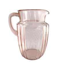 Load image into Gallery viewer, Side view of 1931-37 Anchor Hocking Mayfair pink depression glass pitcher showing handle and vertical ribbing, 60 ounce capacity

