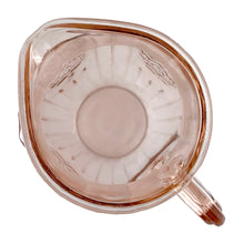 Load image into Gallery viewer, Top view of vintage 1931-37 Anchor Hocking Mayfair pink depression glass pitcher showing open rose pattern and vertical ribbing inside
