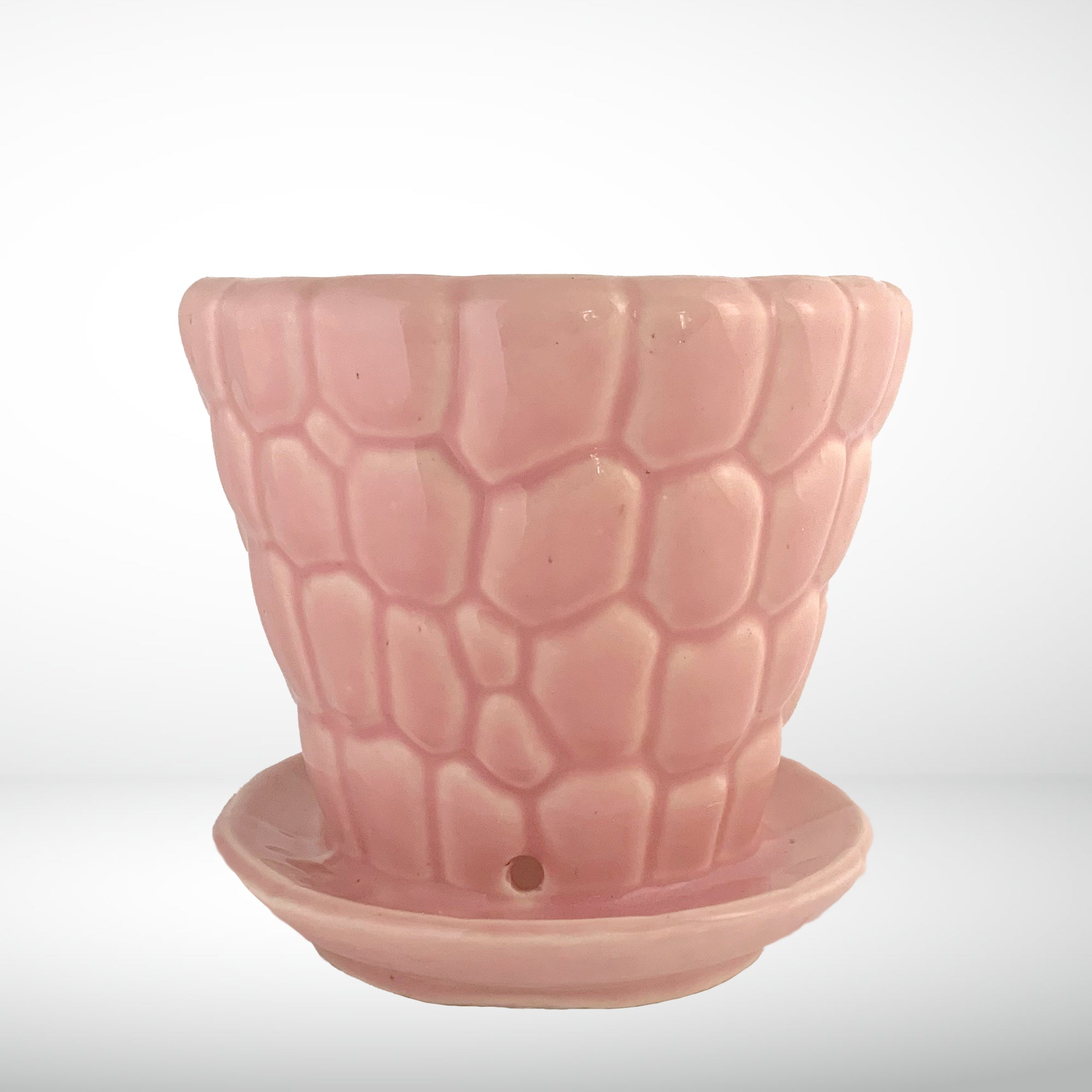 pink planter with saucer Vintage Gloss Pink Pebble Planter Pot and Saucer 6