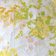 Load image into Gallery viewer, Vintage Miracale Shadow Flowers in the pink colourway, flat twin poly cotton sheet featuring a pattern of pastel florals. Crafted by Pacific Mills, USA, 1975. A beautiful addition to your bedding decor or repurpose for crafting.

In excellent vintage condition, no stains/tears.

Measures 72 x 94 inches
