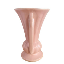Load image into Gallery viewer, Beautiful vintage matte pink classically shaped handled trumpet vase. Crafted by McCoy Pottery, 1940s. This vase is must for any art pottery collector!

In excellent vintage condition, no chips, no cracks, no repairs. Maker&#39;s mark on the bottom.

Measures 6 1/4 x 9 1/4 inches
