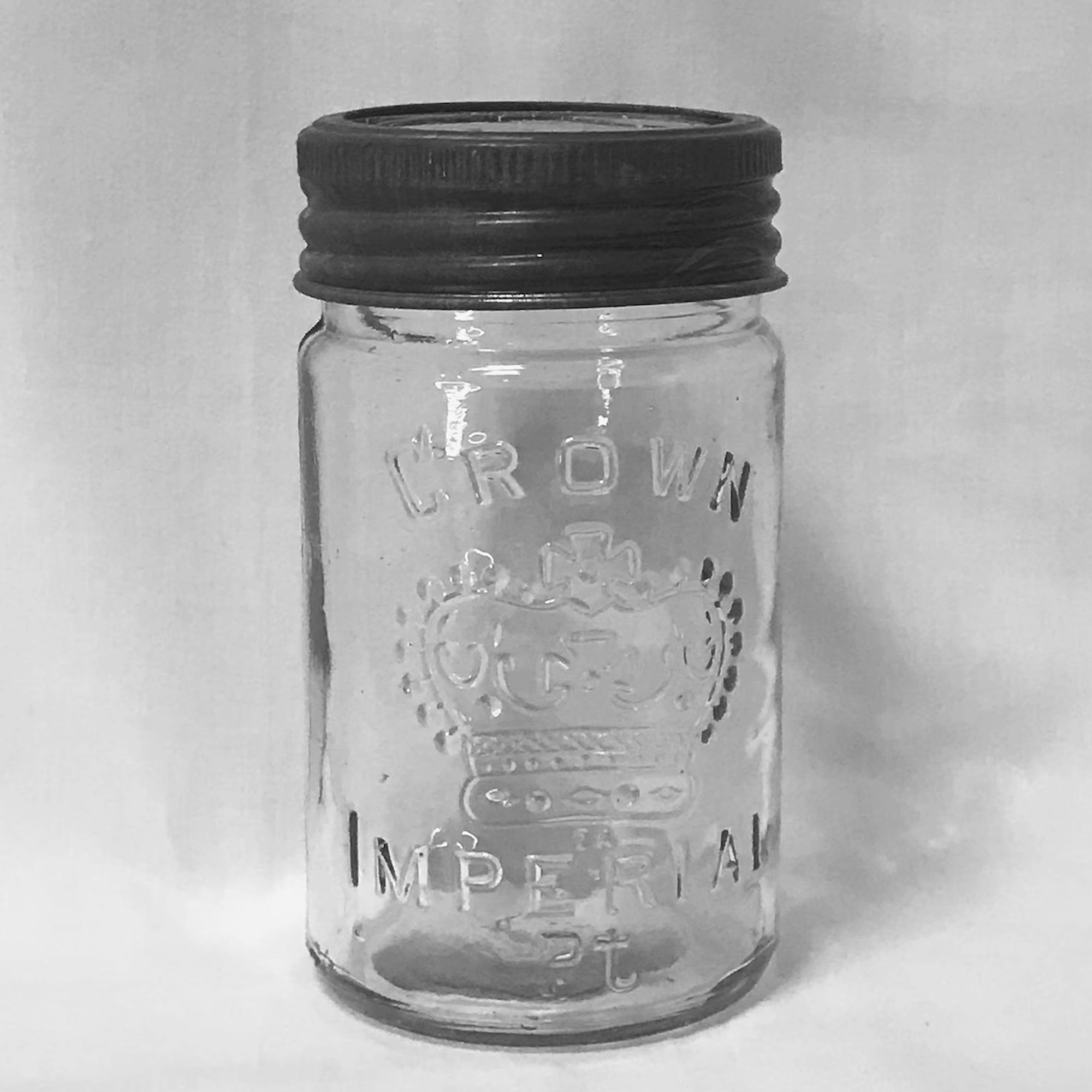 Vintage Pint Crown Imperial Clear Glass Mason Jar/Lid w/ Zinc Ring 