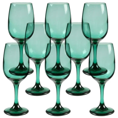 Set of eight vintage Premiere dark green wine glasses. Crafted by Libbey Glass, USA, 1997 - 1998. The colour is absolutely fabulous and reminiscent of the deep dark delicious forest.

In excellent condition, no chips.

Measures 2 1/8 x 7 1/4 inches

Capacity 6 ounces