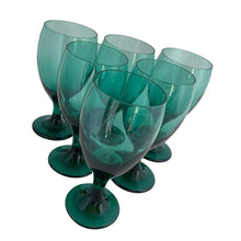 Load image into Gallery viewer, Set of six vintage Premiere dark green juniper iced tea glasses. Crafted by Libbey Glass, 1997 - 1998. The colour is absolutely fabulous and reminiscent of the deep dark delicious forest.

In excellent condition, no chips.

Measures 3 1/4 x 7 inches

Capacity 16 ounces
