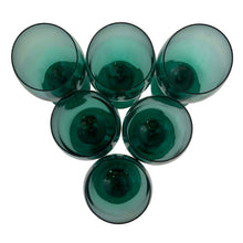 Load image into Gallery viewer, Set of six vintage Premiere dark green juniper iced tea glasses. Crafted by Libbey Glass, 1997 - 1998. The colour is absolutely fabulous and reminiscent of the deep dark delicious forest.

In excellent condition, no chips.

Measures 3 1/4 x 7 inches

Capacity 16 ounces
