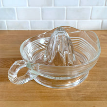 Load image into Gallery viewer, Vintage Pressed Clear Glass Citrus Juice Reamer w/ Horizontal Rib Design, Finger Handle, Anchor Hocking, USA
