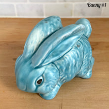 Load image into Gallery viewer, Close-up detail vintage Price Bros Easter bunny 1950s English ceramic craftsmanship aqua blue cottageware collectible quality
