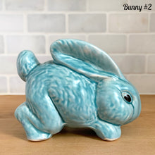 Load image into Gallery viewer, Retro Price Bros Easter bunny ceramic figurine opposite side aqua blue vintage 1950s English cottageware spring decor
