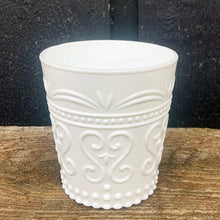 Load image into Gallery viewer, Vintage style Provenzale milk glass rocks tumbler. Crafted by Zefferano America. Makes a sweet planter or accessory organizer.

In excellent condition, no chips.

Measures 3 3/4 x 4 inches
