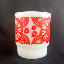 Load image into Gallery viewer, Vintage Fire-King D-Handle Milk Glass Mug w/ Red Flower Graphic, Anchor Hocking Glass Company, USA
