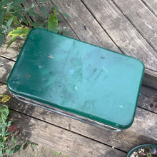 Load image into Gallery viewer, Complete your al fresco dining experience with this fantastic red, white and green plaid metal picnic cooler. There is a handle for ease of carrying and a drain for excess water. Marked on the bottom, GSW Proudly Canadian. Add this awesome nostalgic conversation starter to your family gatherings, romantic adventures or home decor!  In used vintage condition. Please see photos.  Measures 18 x 11 x 13 1/4 inches   
