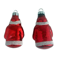 Load image into Gallery viewer, Stunning vintage red figural Santa Claus mercury glass Christmas tree ornament decorated with white sugar texture. Made in Germany. Perfect for the tree or dress up your holiday decor.

In good vintage condition. One marked, Made GDR and one unmarked.

Measures 3 1/2 inches
