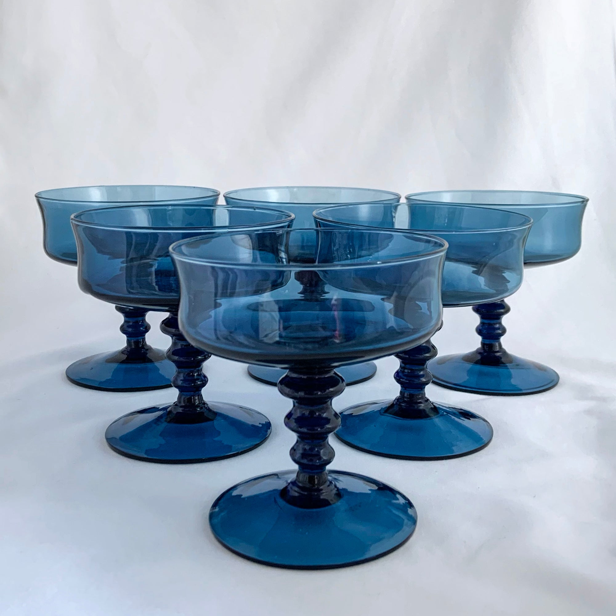 Vintage Colony Glass Richmond Blue Champagne Glasses | Set of 6