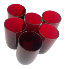 Load image into Gallery viewer, Set of six vintage mid-century Roly Poly Royal Ruby flat tumbler glasses. Crafted by Anchor Hocking, USA, 1950 - 1965. The perfect addition to your holiday barware collection!

In excellent condition, no chips.

Measures 2 1/2 x 4 1/4 inches

Capacity 9 ounces
