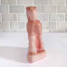 Load image into Gallery viewer, Vintage rosaline slag glass Oscar plug horse figurine. Originally designed and produced by Heisey Glass 1941 - 1946. Reproduction crafted with original mold by Fenton Art Glass, 1990. Marked with HCA 90 and Fenton logo. Only 1267 of the rosaline plug horses were made, making it highly collectible. This playful horse is perfect to start or add to your collection or to gift to the animal lover in your life! New old stock, in excellent condition, free from chips. Measures approximately 4 x 1 1/2 x 4 inches
