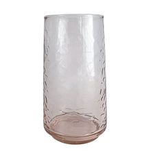 Load image into Gallery viewer, Close-up of hammered texture on Anchor Hocking Brockhill rosewater pink cooler glass


