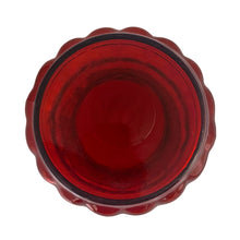 Load image into Gallery viewer, Underside of Anchor Hocking Royal Ruby pineapple trumpet vase — smooth circular base, deep red glass, Anchor Hocking
