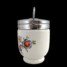 Load image into Gallery viewer, Side view of Royal Worcester Bournemouth Rose egg coddler displaying fine English porcelain craftsmanship and chrome-plated lid
