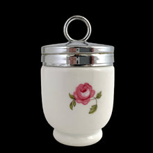 Load image into Gallery viewer, Back view of Bournemouth Rose pattern showing pink blossoms, and green leaves on Royal Worcester porcelain egg coddler
