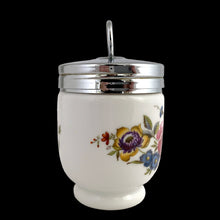 Load image into Gallery viewer, Opposite side view of Royal Worcester Bournemouth Rose egg coddler displaying fine English porcelain craftsmanship and chrome-plated lid
