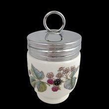 Load image into Gallery viewer, Close-up of Lavinia pattern showing blackberries, pink blossoms, and green leaves on Royal Worcester porcelain egg coddler
