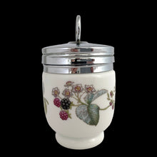 Load image into Gallery viewer, Side view of Royal Worcester Lavinia egg coddler displaying fine English porcelain craftsmanship and chrome-plated lid
