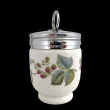Load image into Gallery viewer, Vintage Royal Worcester egg coddler in Lavinia blackberry pattern with chrome lid and hand-decorated botanical design
