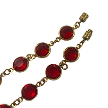 Load image into Gallery viewer, Jacks Daughter of All Trades Vintage Antique Mid-Century Kitsch Store Shop Reseller Etsy Shopify Toronto Canada Free Porch Pick Up Local Delivery Worldwide Shipping Judy Weinberg Unique Collectible Flea Market Style Swarovski opera length necklace ruby red faceted cut crystals gold toned metal  1980s elegant costume jewellery jewelry Statement Necklace Retro Glam Sustainable Fashion
