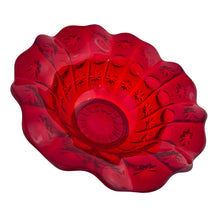Load image into Gallery viewer, Vintage ruby red Moon and Stars glass candy bowl with ruffled rim. Crafted by L.E. Smith Glass, 1960s. A beautiful and hard-to-find piece!

In excellent condition, no chips.

Measures 6 1/2 x 2 1/2 inches
