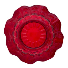 Load image into Gallery viewer, Jacks Daughter of All Trades Vintage Antique Mid-Century Kitsch Store Shop Reseller Etsy Shopify Toronto Canada Free Porch Pick Up Local Delivery Worldwide Shipping Judy Weinberg Unique Housewarming Gift Sustainable Gift Wedding Gift Home Decor Collectible Collector Gift Farmhouse Cottagecore Cottage Lodge Shabby Chic Industrial ruby red Moon and Stars glass candy bowl with ruffled rim LE Smith Glass 1960s collectible tableware
