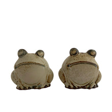 Load image into Gallery viewer, Vintage figural frog stoneware salt and pepper shakers. Crafted in Japan, Giftcraft import, 1970s. Perfect fo the frog collector!

In excellent condition, no chips, cracks or repairs. Original stoppers.

Each shaker measures 2 1/2 x 2 1/4 x 2 inches
