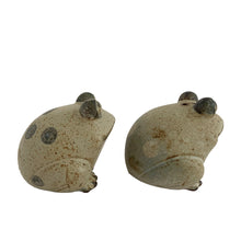 Load image into Gallery viewer, Vintage figural frog stoneware salt and pepper shakers. Crafted in Japan, Giftcraft import, 1970s. Perfect fo the frog collector!

In excellent condition, no chips, cracks or repairs. Original stoppers.

Each shaker measures 2 1/2 x 2 1/4 x 2 inches
