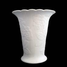 Load image into Gallery viewer, Vintage Sardinia white bisque flower footed trumpet vase features an embossed bouquet of flowers and semi-scalloped rim. Marked 642. Designed by M. Frey for Kaiser, Germany, 1980s. This delicate vase will look stunning in any setting!

In excellent condition, no chips/cracks/repairs. Maker&#39;s mark on bottom.

Measures 5 5/8 x 5 3/4 x 6 1/4 inches
