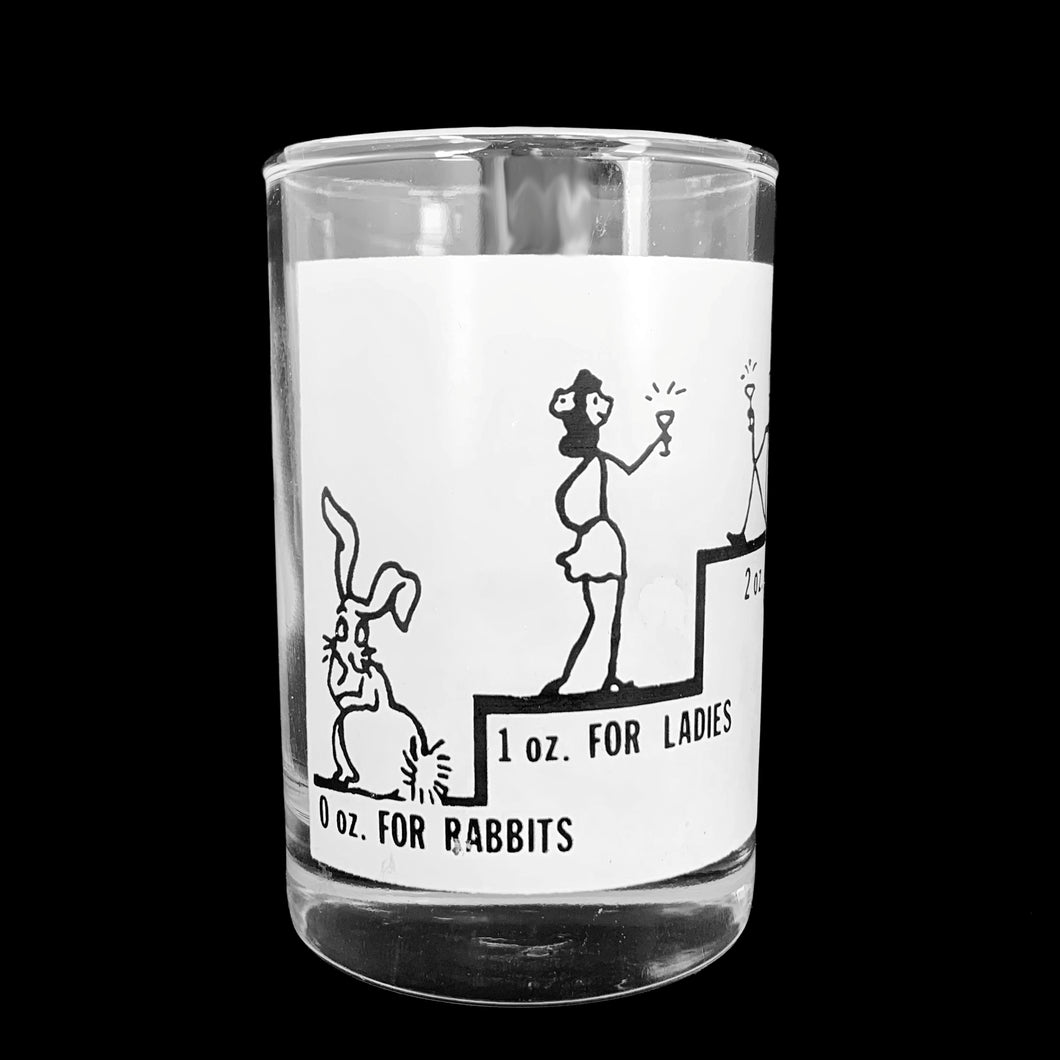 Vintage souvenir of Las Vegas Say When! liquor measuring glass with 1, 2, 3 and 4 ounce levels with fun graphics/text in black against frosted glass. Produced by Libbey Glass, USA. A fun novelty to add to your barware collection!

In excellent condition, free from chips/cracks/wear.

Measures 2 3/16 x 3 1/2 inches