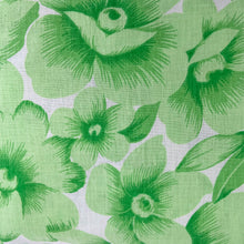 Load image into Gallery viewer, Dress your bed in these retro green and white floral &quot;Serenity&quot; patterned pillowcases. Each piece is trimmed with a white edge banded with eyelet lace. Manufactured by Wabasso, Canada, circa 1970s. Create a restful slumber with these beautifully designed and well-made linens!  In excellent condition, free from stains/tears. Colours are vibrant.  Two pillowcase measures 34 x 20 3/4 inches
