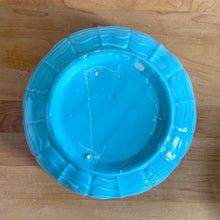 Load image into Gallery viewer, Vintage set of four ceramic 308 mixing bowls, with an exterior pattern of horizontal waves in yellow, mint green, white and robin&#39;s egg blue. Crafted by Robinson Ransbottom Pottery Co., USA, 1960s. A beautiful set to add to your kitchen art pottery collection!

In excellent condition, no chips/cracks/repairs, manufacturer&#39;s glaze pops. Maker&#39;s marks, number 308.
