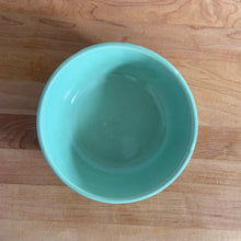 Load image into Gallery viewer, Vintage set of four ceramic 308 mixing bowls, with an exterior pattern of horizontal waves in yellow, mint green, white and robin&#39;s egg blue. Crafted by Robinson Ransbottom Pottery Co., USA, 1960s. A beautiful set to add to your kitchen art pottery collection!

In excellent condition, no chips/cracks/repairs, manufacturer&#39;s glaze pops. Maker&#39;s marks, number 308.
